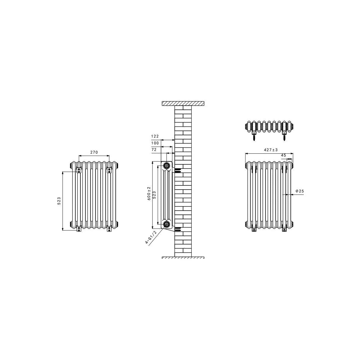 Ferentino - Traditional horizontal column radiator zinc yellow