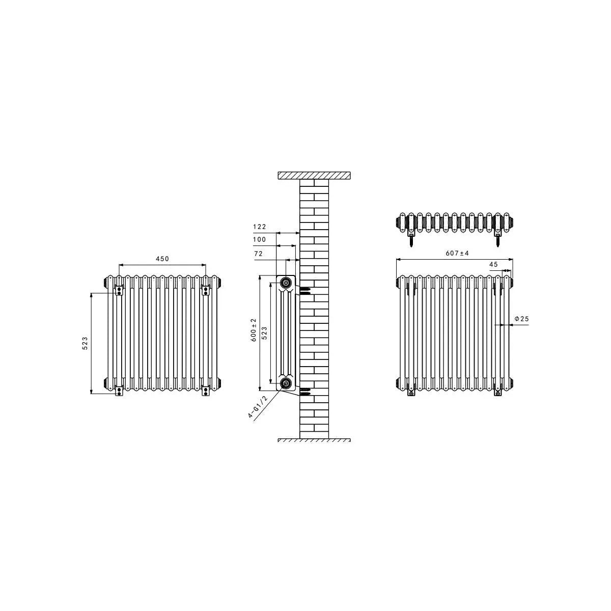 Ferentino - Traditional horizontal column radiator zinc yellow