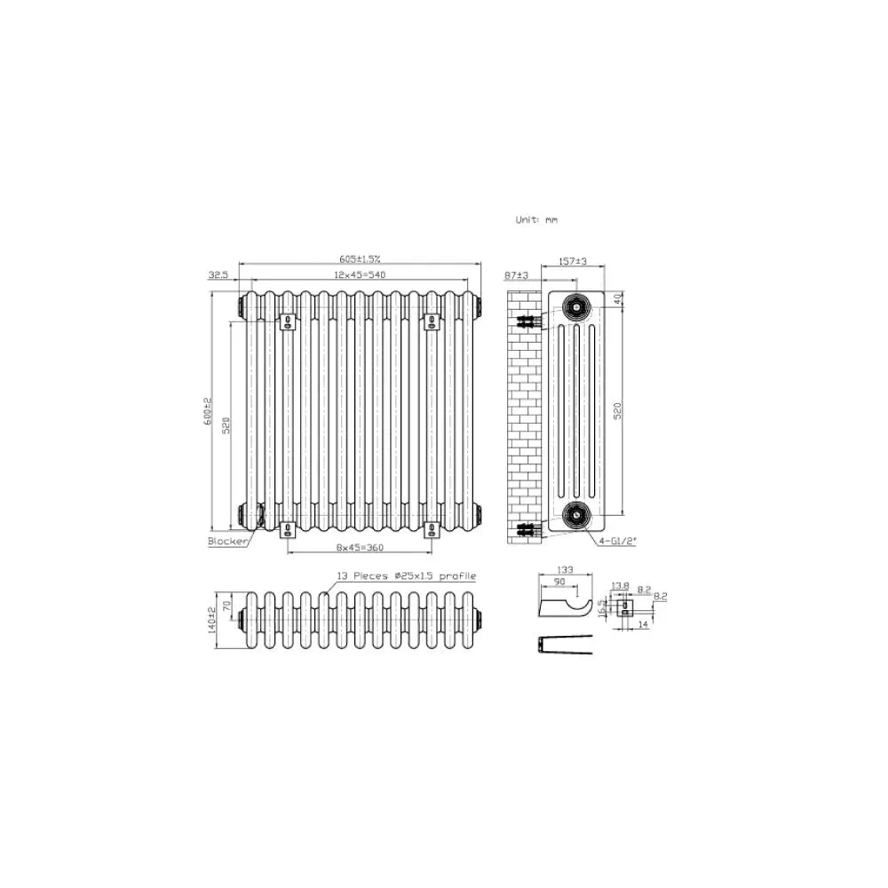 Ferentino - Traditional horizontal column radiator zinc yellow