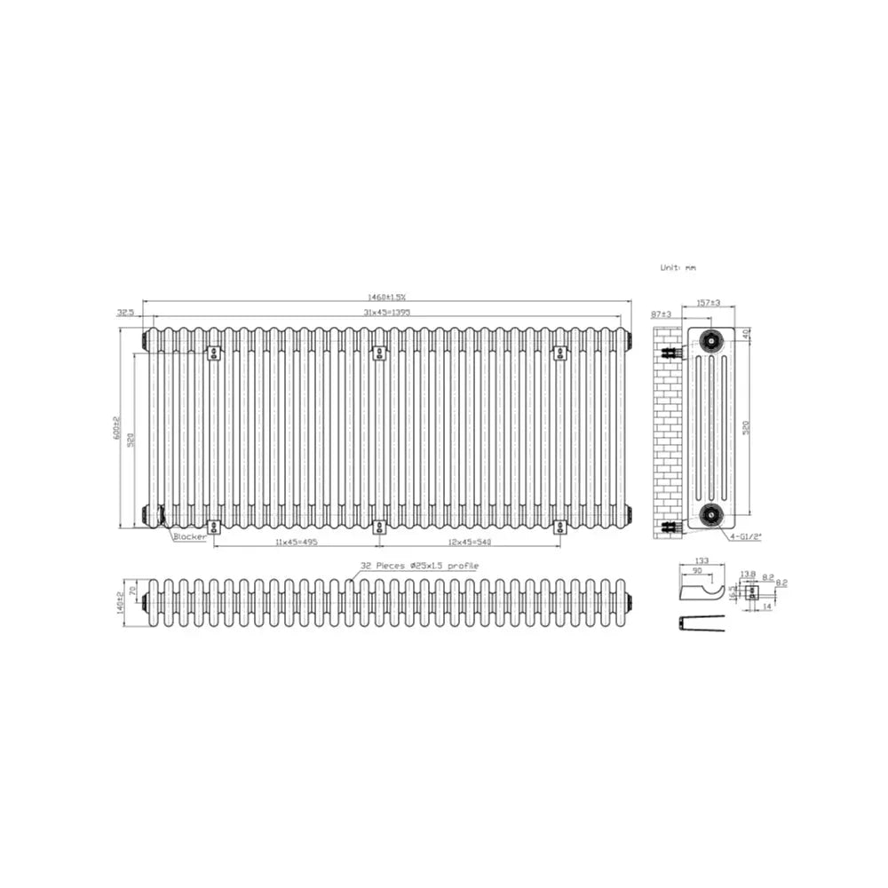 Ferentino - Traditional horizontal column radiator zinc yellow