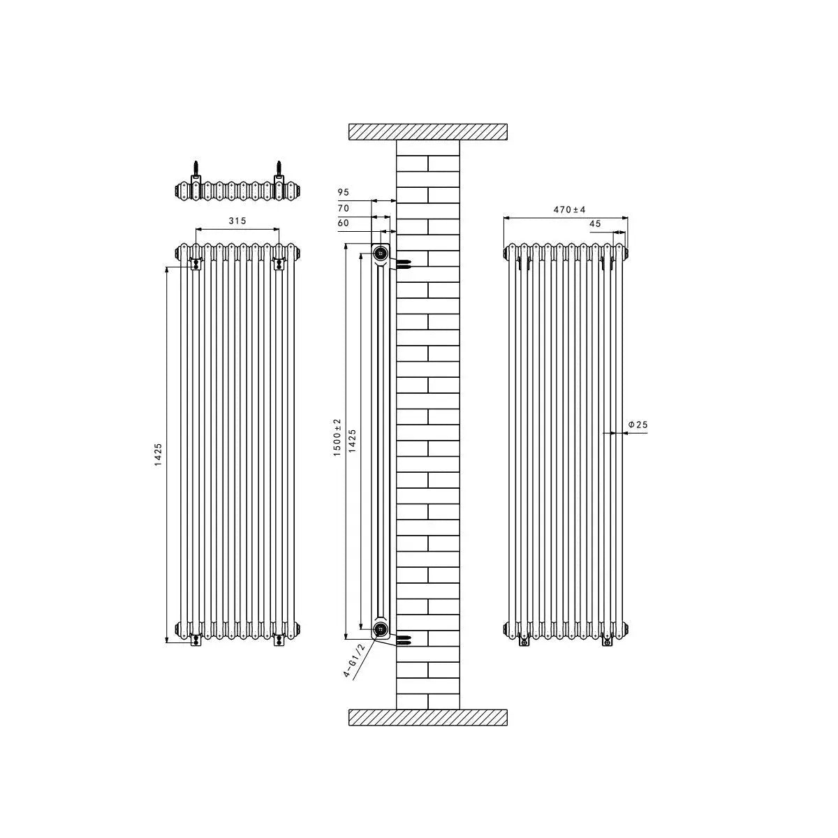 Ferentino - Traditional vertical column radiator zinc yellow