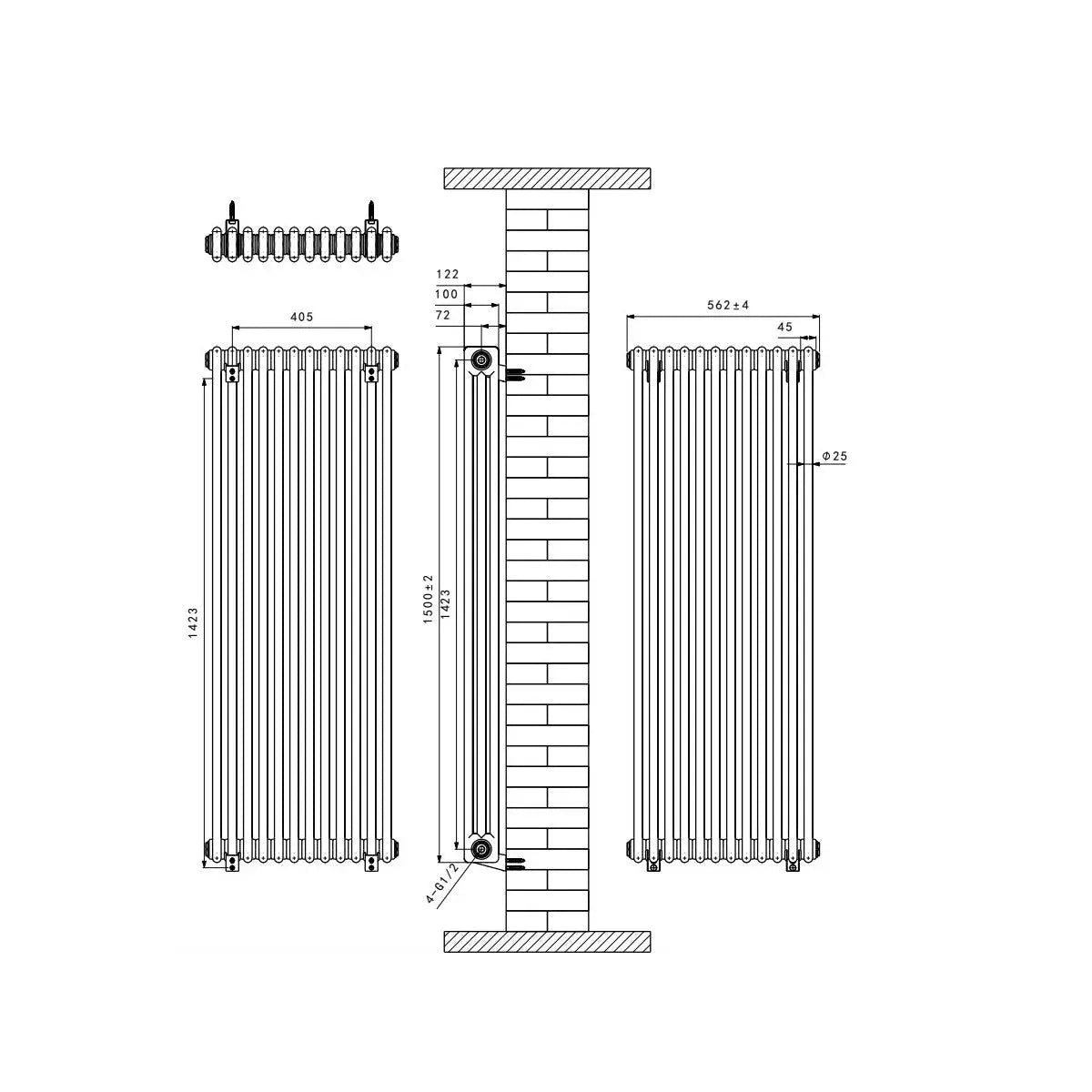 Ferentino - Traditional vertical column radiator zinc yellow