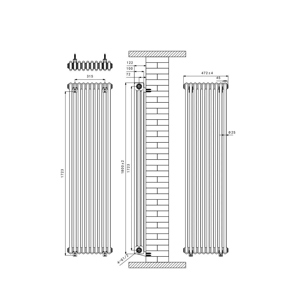 Ferentino - Traditional vertical column radiator zinc yellow