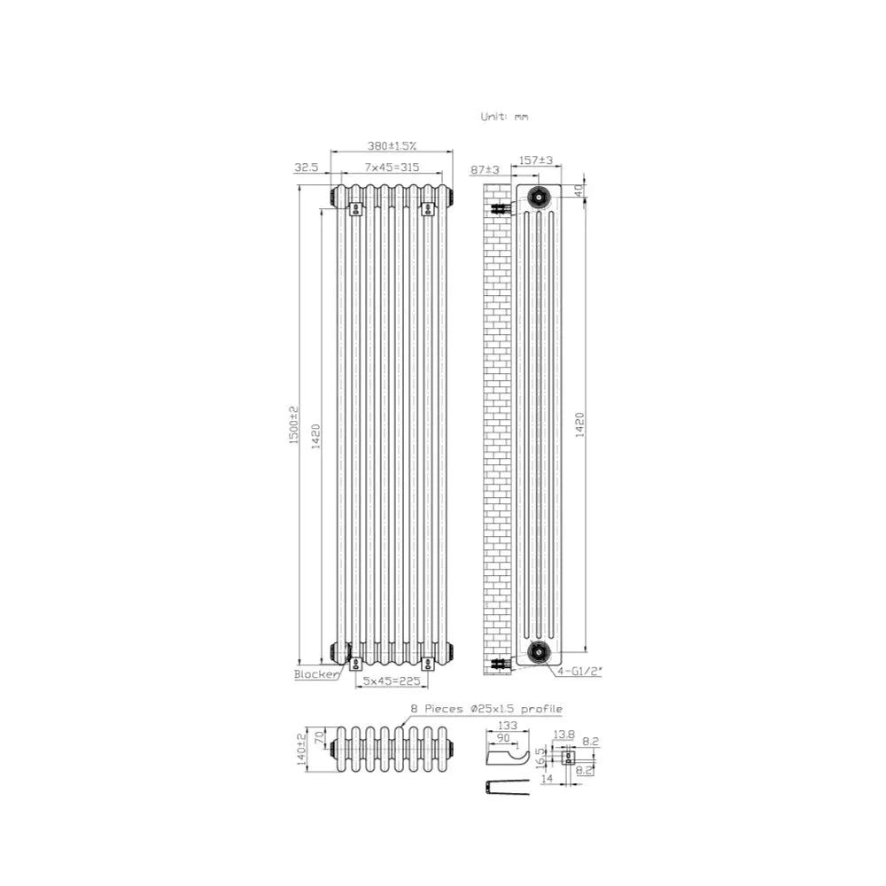 Ferentino - Traditional vertical column radiator zinc yellow