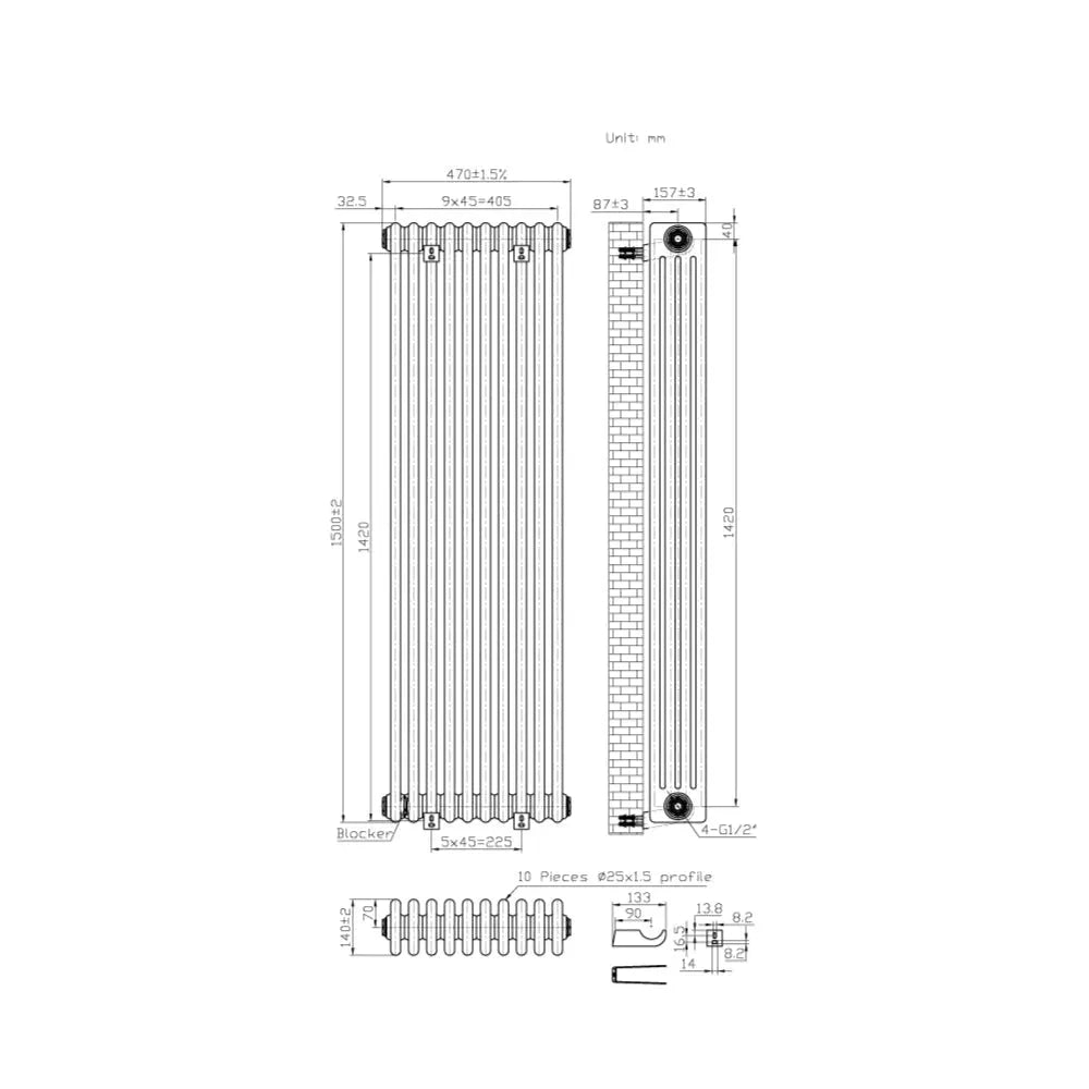 Ferentino - Traditional vertical column radiator zinc yellow