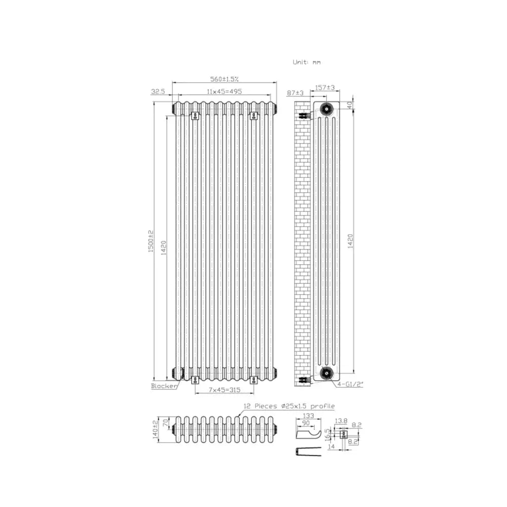 Ferentino - Traditional vertical column radiator zinc yellow