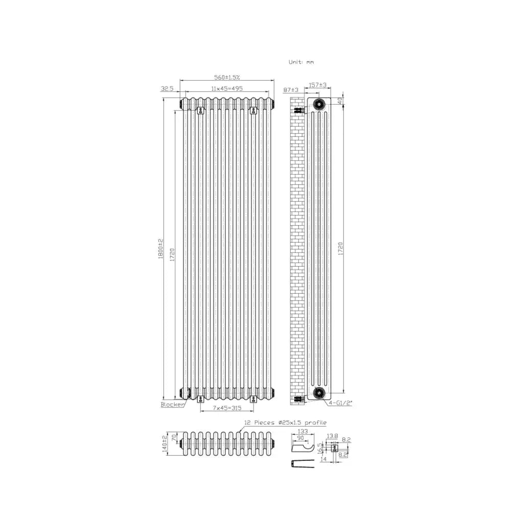 Ferentino - Traditional vertical column radiator zinc yellow