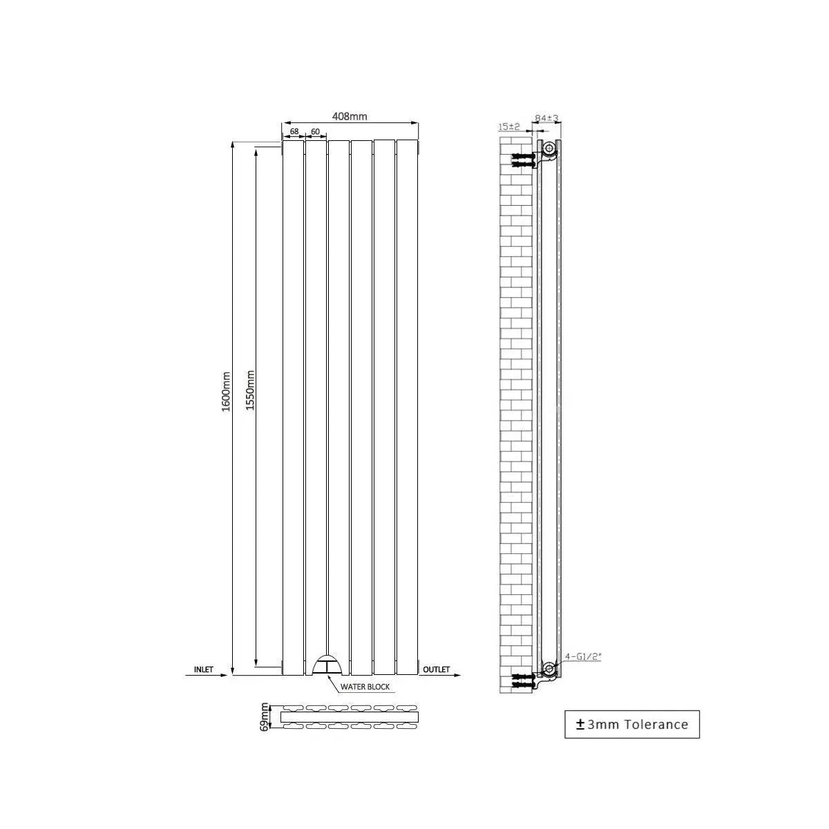 San Remo - Modern vertical flat panel radiator blackened copper