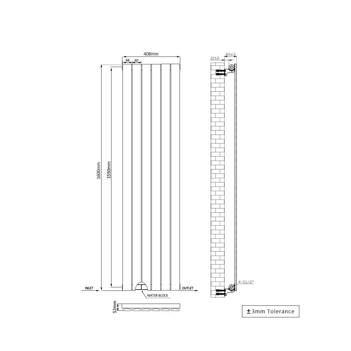 San Remo - Modern vertical flat panel radiator blackened gold