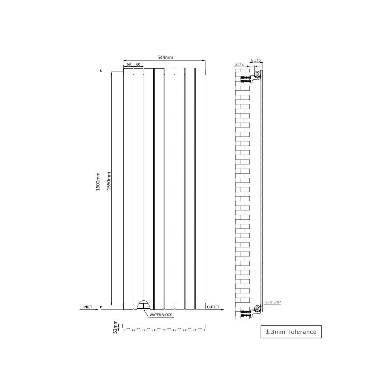 San Remo - Modern vertical flat panel radiator blackened gold