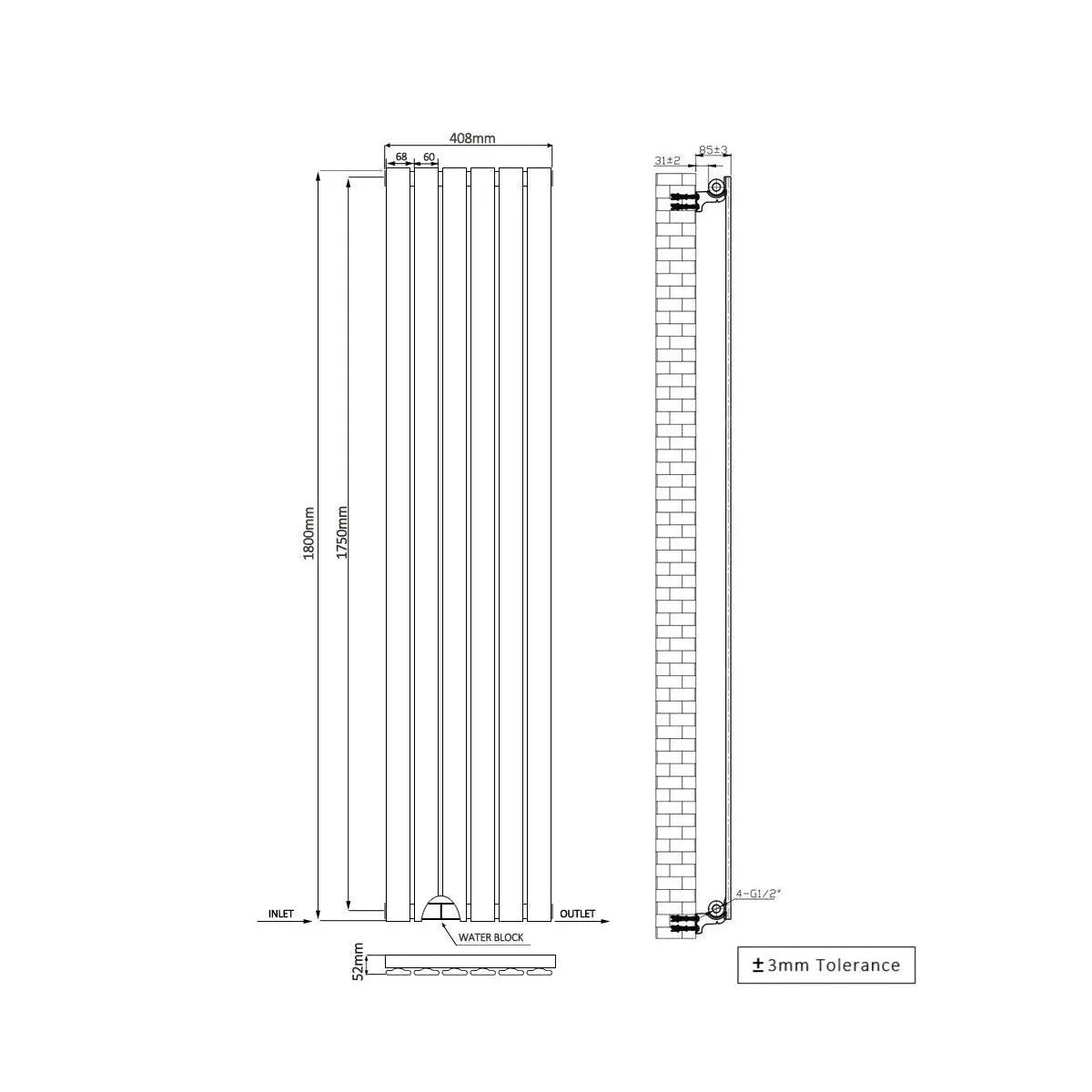 San Remo - Modern vertical flat panel radiator blackened gold