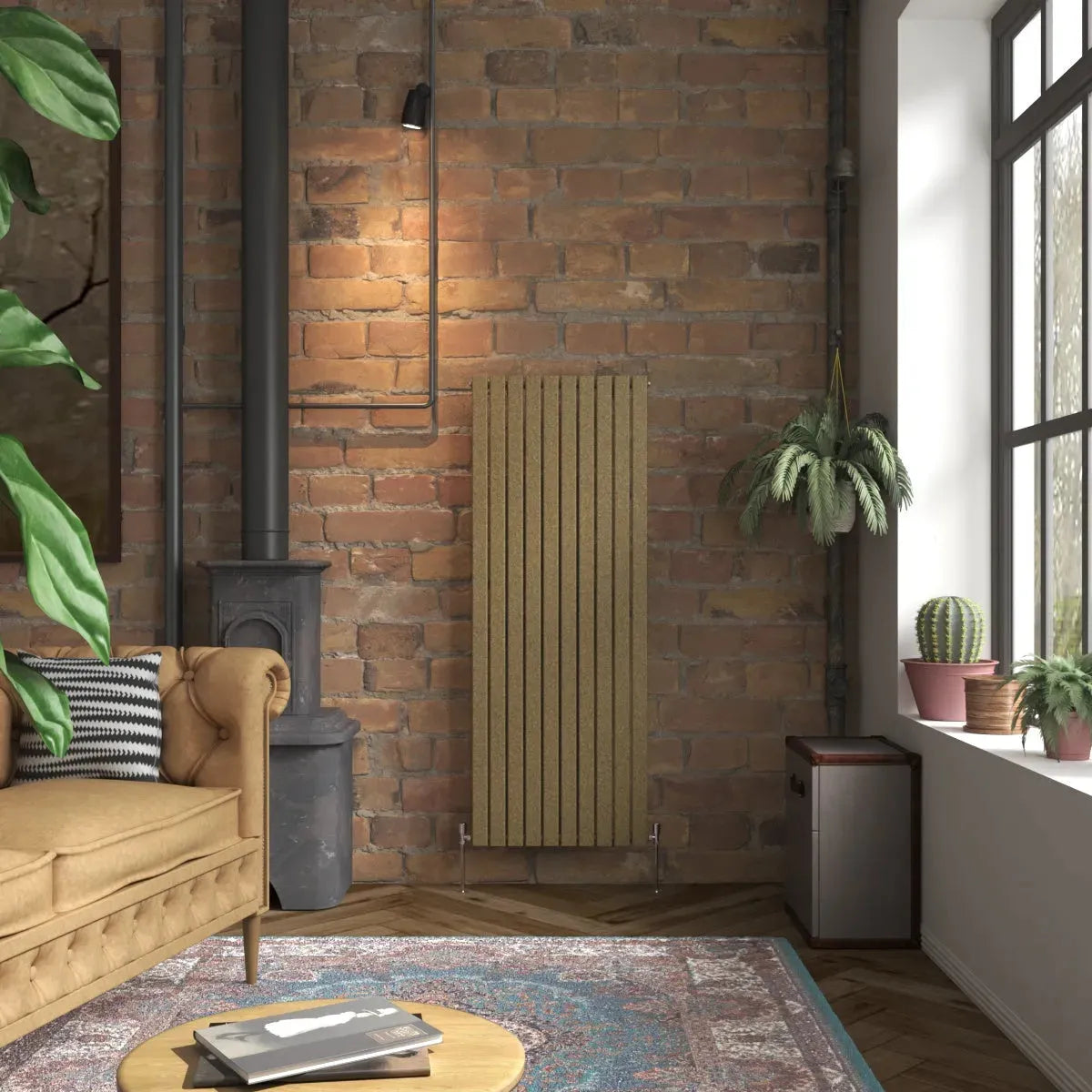 San Remo - Modern vertical flat panel radiator blackened gold