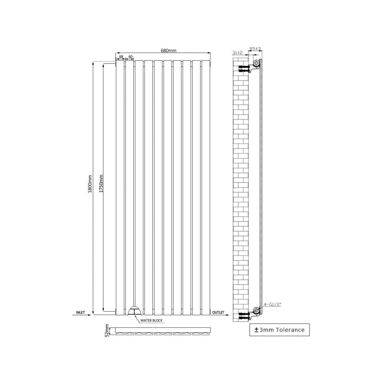 San Remo - Modern vertical flat panel radiator blackened gold