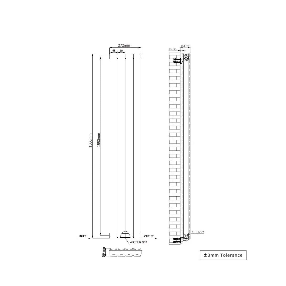 San Remo - Modern vertical flat panel radiator blackened gold