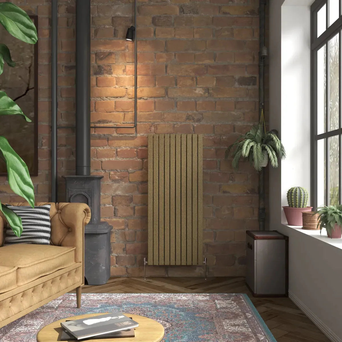 San Remo - Modern vertical flat panel radiator blackened gold