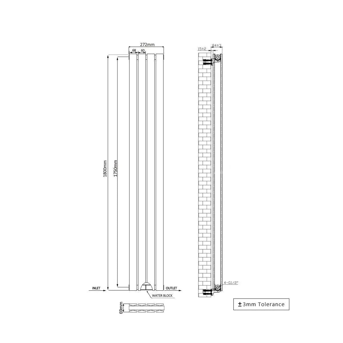 San Remo - Modern vertical flat panel radiator blackened gold