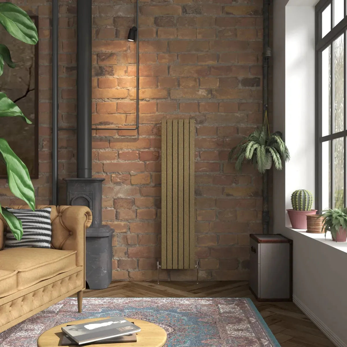 San Remo - Modern vertical flat panel radiator blackened gold