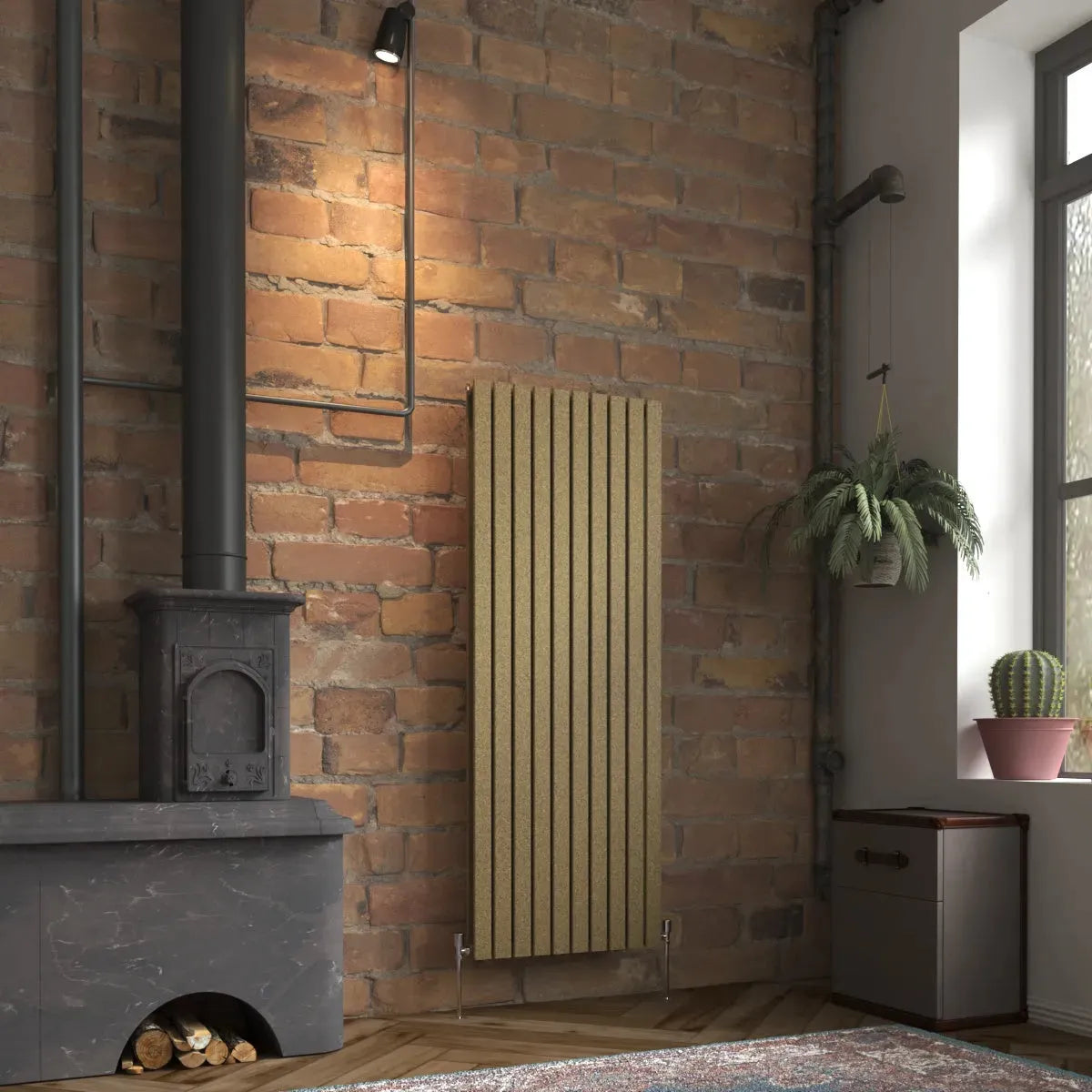 San Remo - Modern vertical flat panel radiator blackened gold