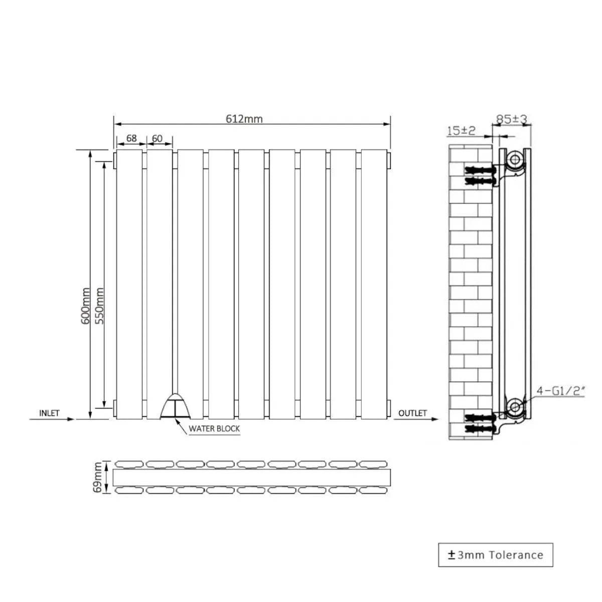 San Remo - Modern horizontal flat panel radiator blackened silver