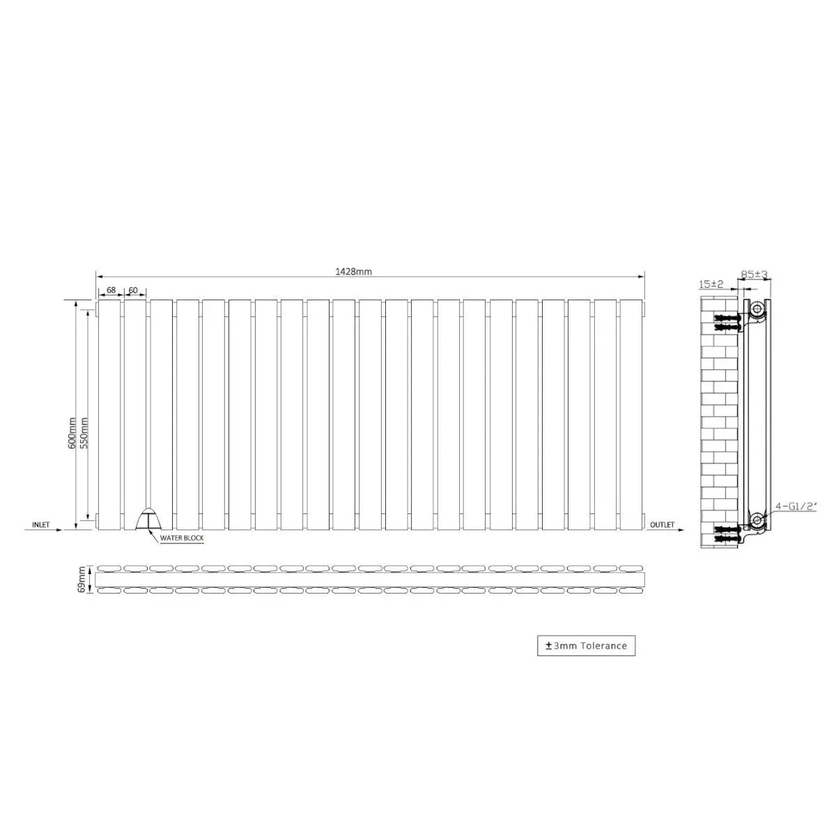 San Remo - Modern horizontal flat panel radiator blackened silver