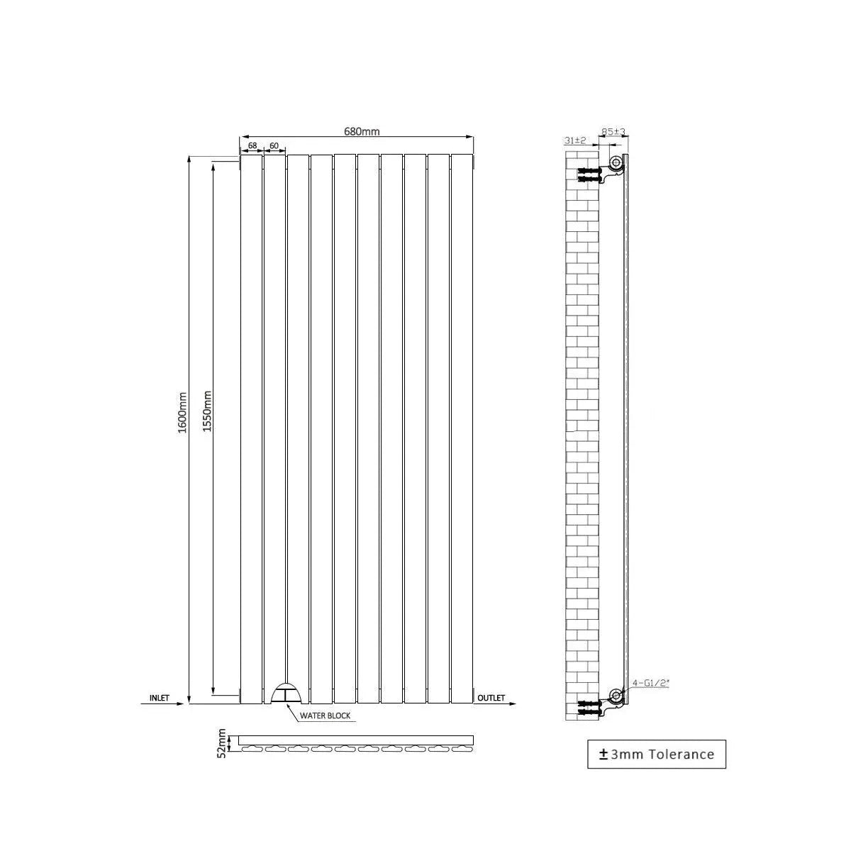 San Remo - Modern vertical flat panel radiator blackened silver