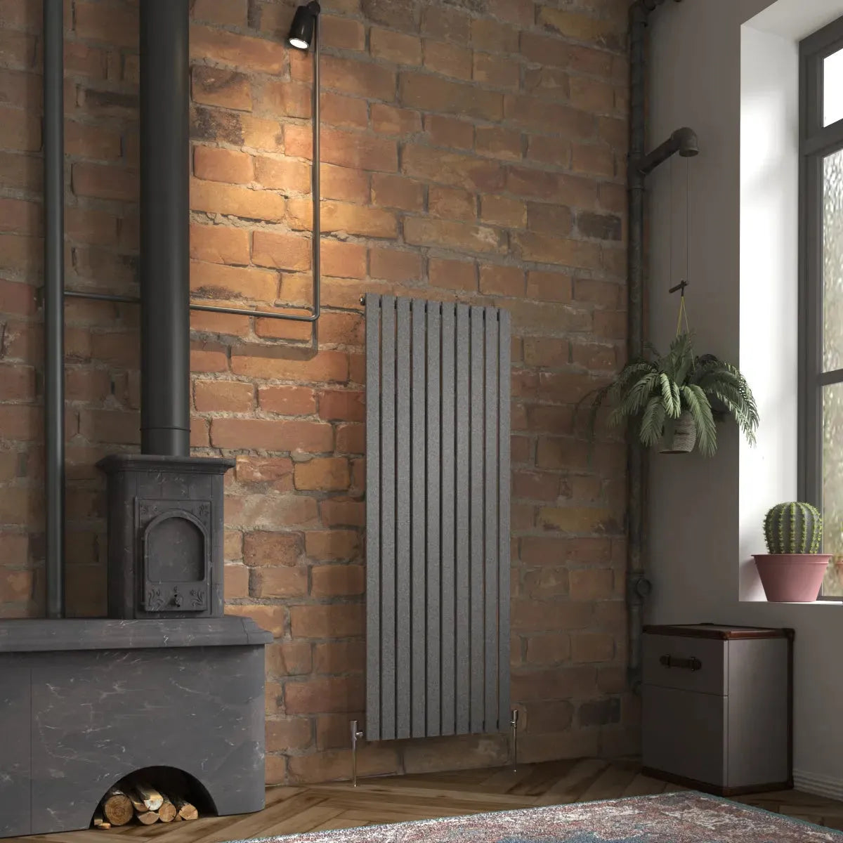 San Remo - Modern vertical flat panel radiator blackened silver