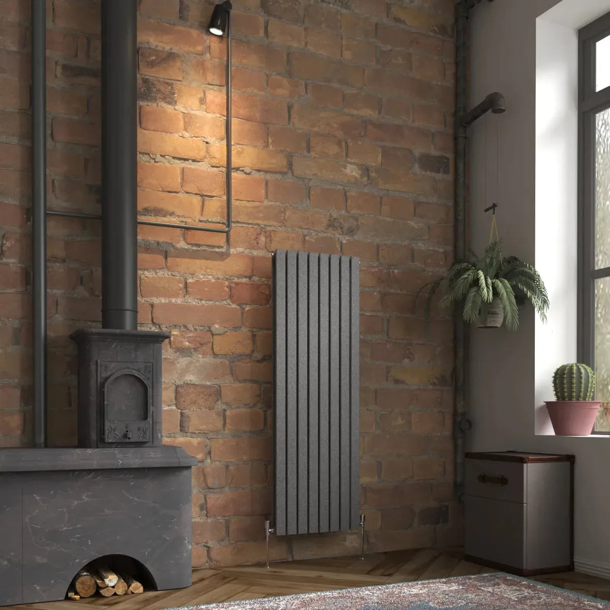 San Remo - Modern vertical flat panel radiator blackened silver