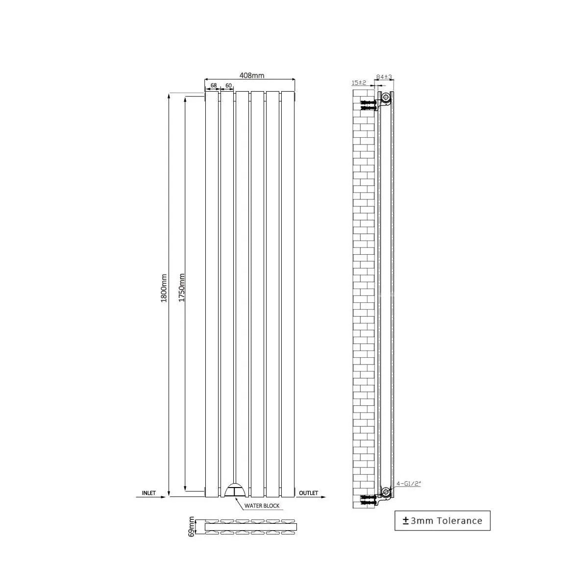 San Remo - Modern vertical flat panel radiator blackened silver