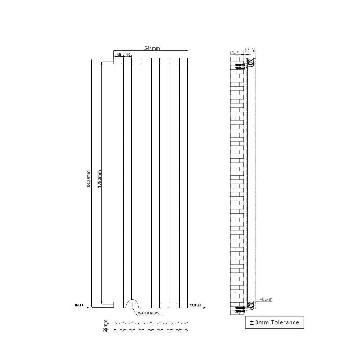 San Remo - Modern vertical flat panel radiator blackened silver