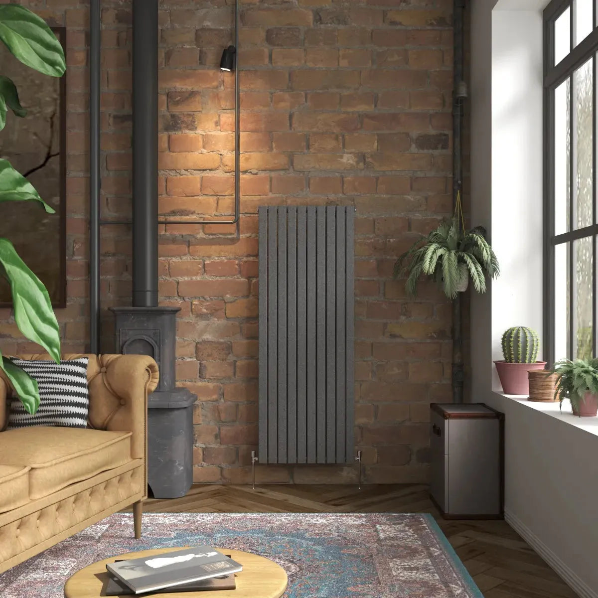 San Remo - Modern vertical flat panel radiator blackened silver