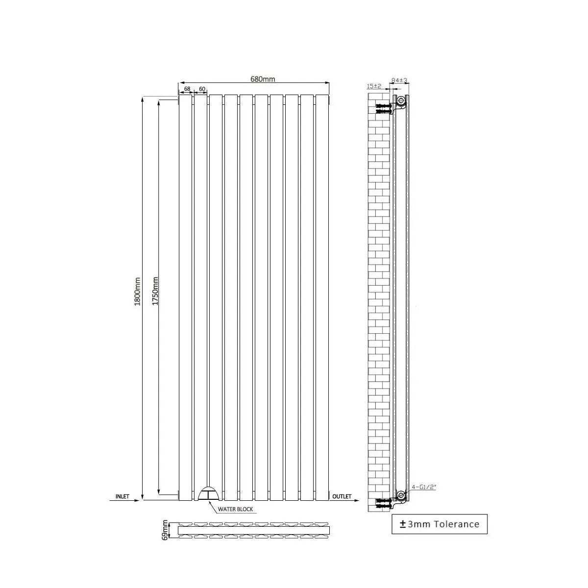 San Remo - Modern vertical flat panel radiator blackened silver