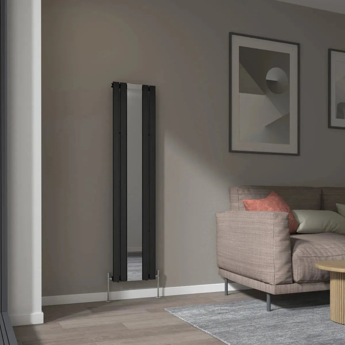 San Remo - Modern vertical flat panel mirror radiator black