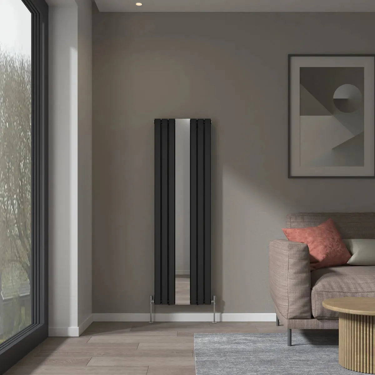 San Remo - Modern vertical flat panel mirror radiator black