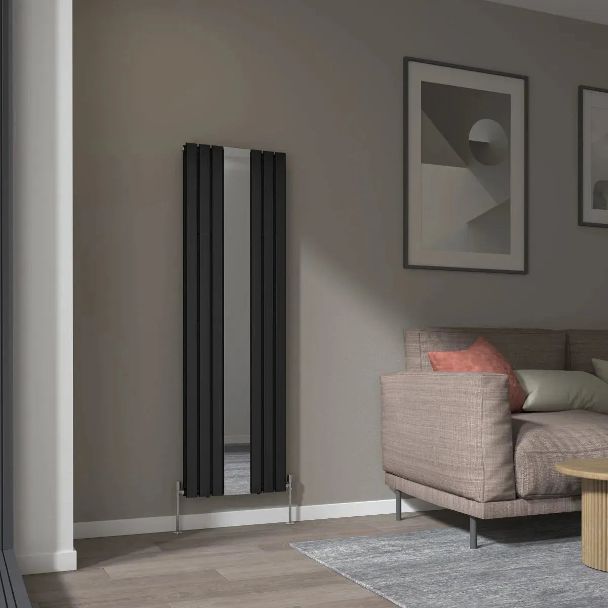 San Remo - Modern vertical flat panel mirror radiator black