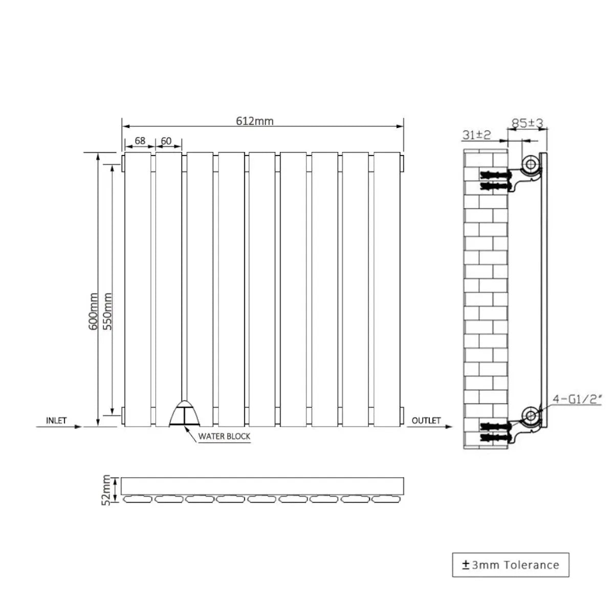 San Remo - Modern horizontal flat panel radiator chrome