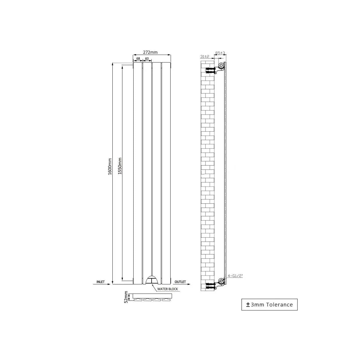 San Remo - Modern vertical flat panel radiator chrome