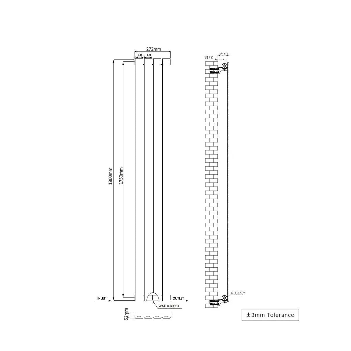 San Remo - Modern vertical flat panel radiator chrome