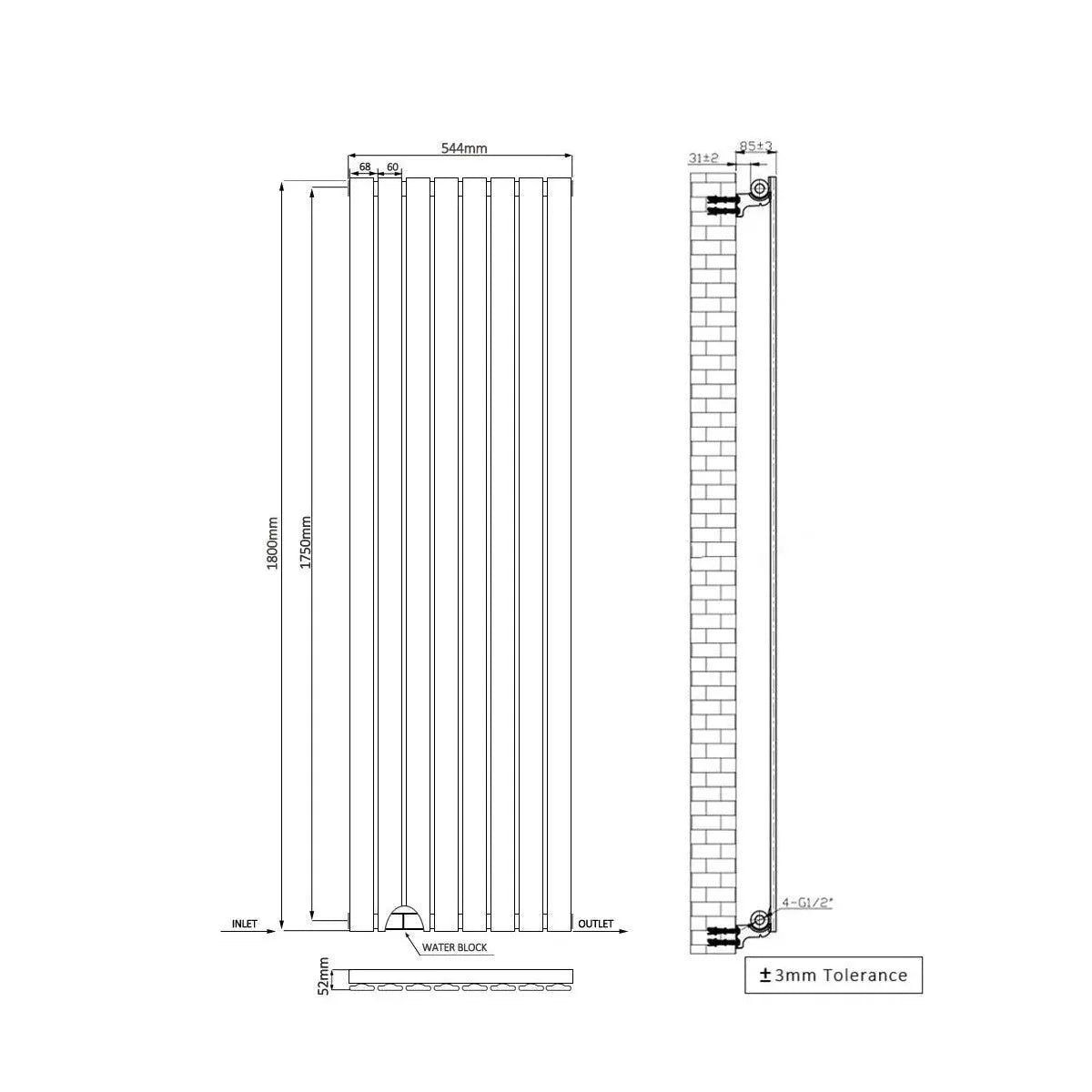 San Remo - Modern vertical flat panel radiator chrome