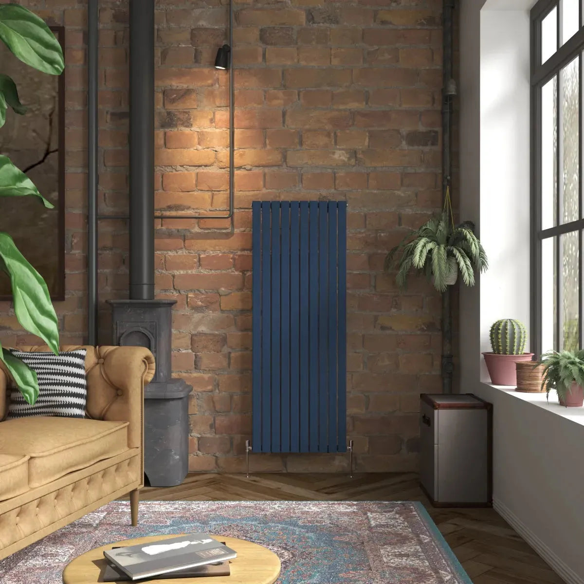 San Remo - Modern vertical flat panel radiator sapphire blue