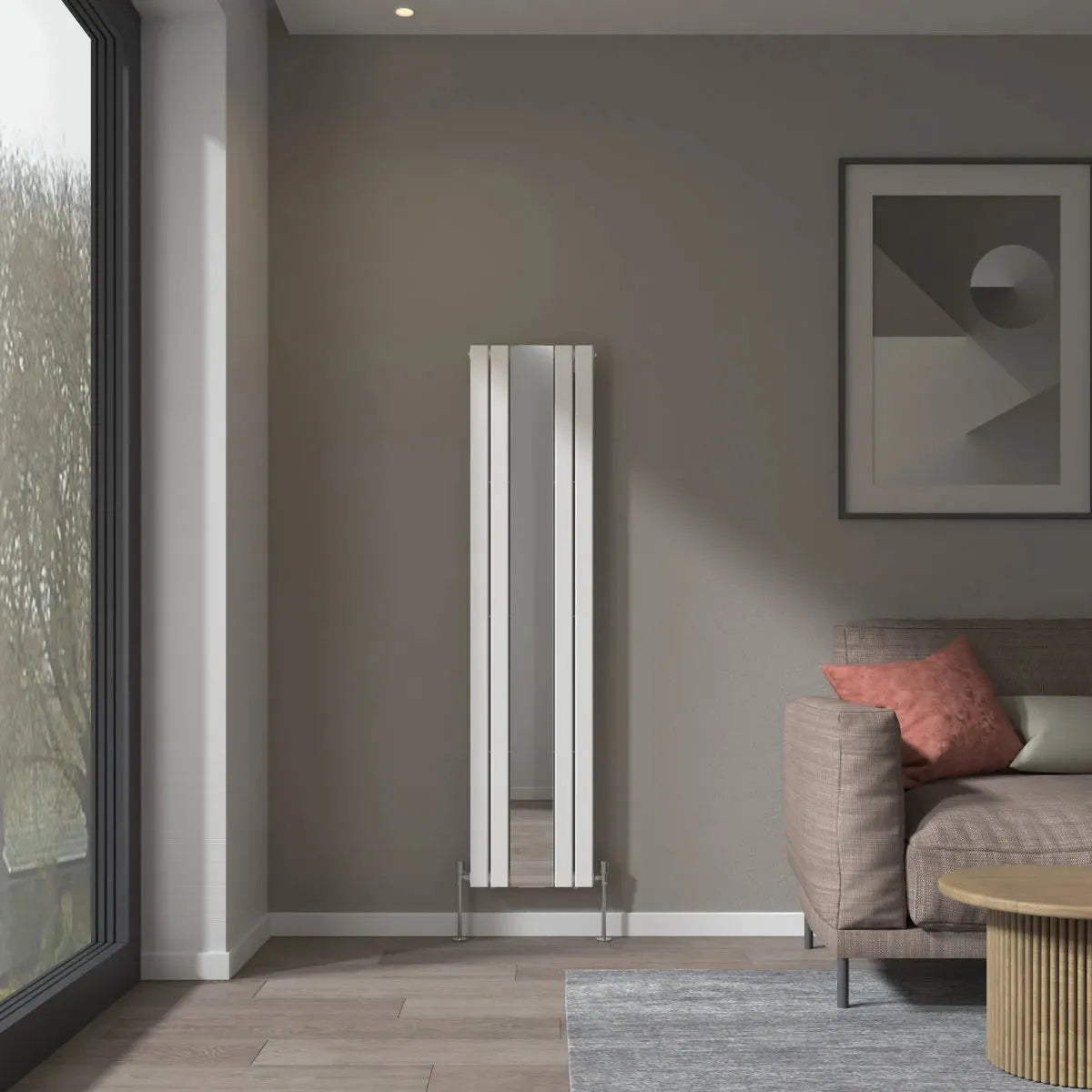 San Remo - Modern vertical flat panel mirror radiator white