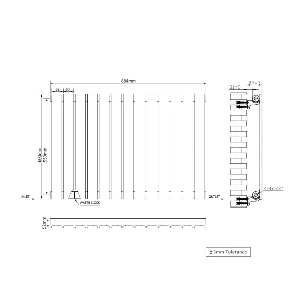 San Remo - Modern horizontal flat panel radiator zinc yellow