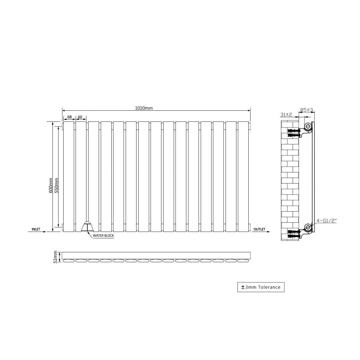 San Remo - Modern horizontal flat panel radiator zinc yellow