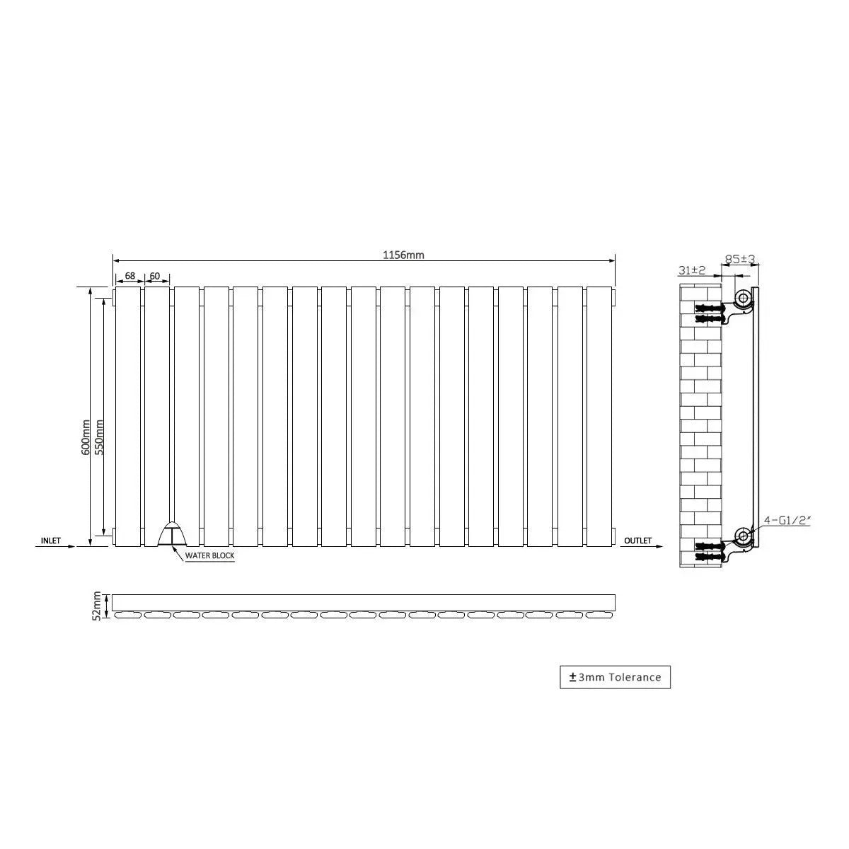 San Remo - Modern horizontal flat panel radiator zinc yellow