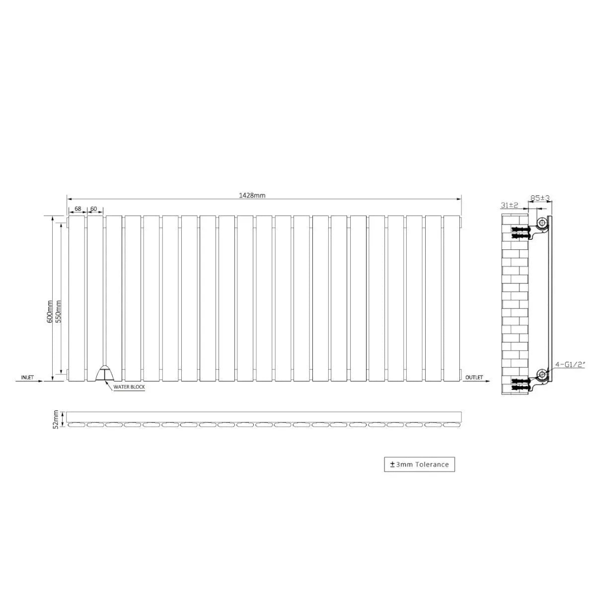 San Remo - Modern horizontal flat panel radiator zinc yellow