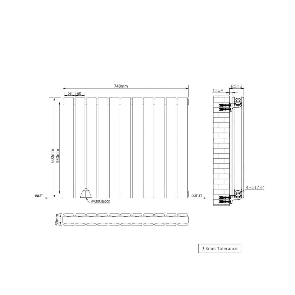 San Remo - Modern horizontal flat panel radiator zinc yellow