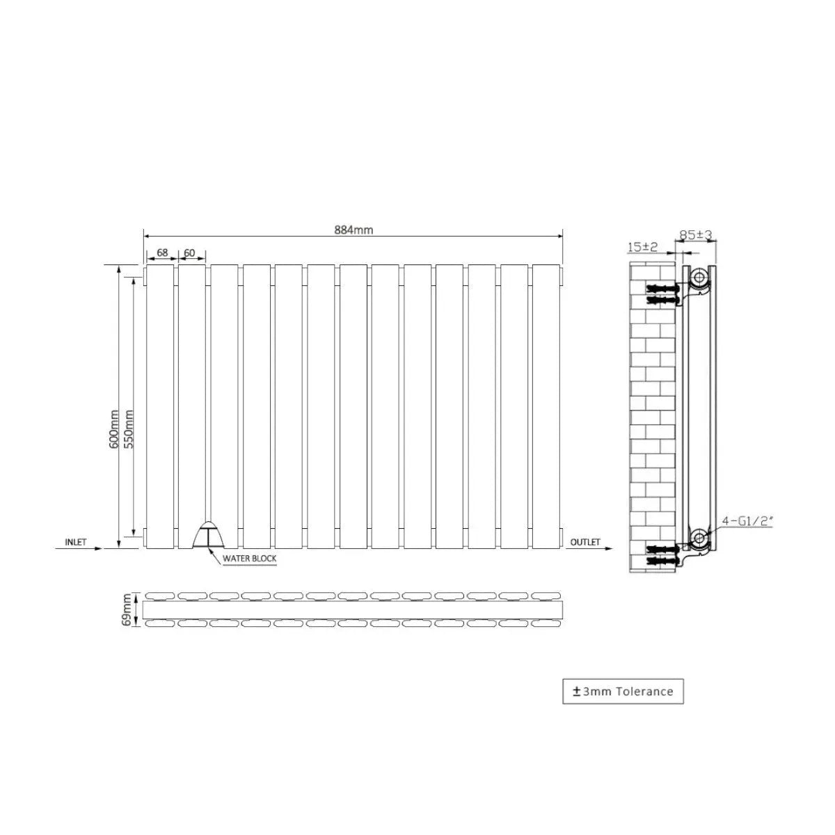 San Remo - Modern horizontal flat panel radiator zinc yellow