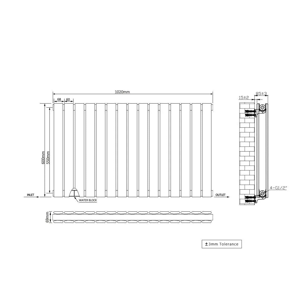 San Remo - Modern horizontal flat panel radiator zinc yellow