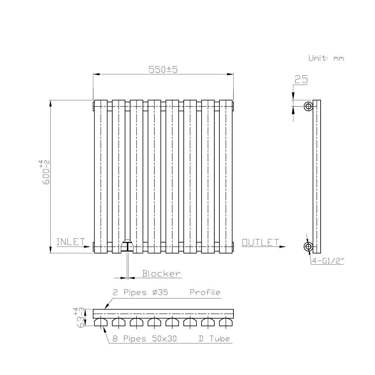 Teramo - Modern horizontal flat panel radiator anthracite