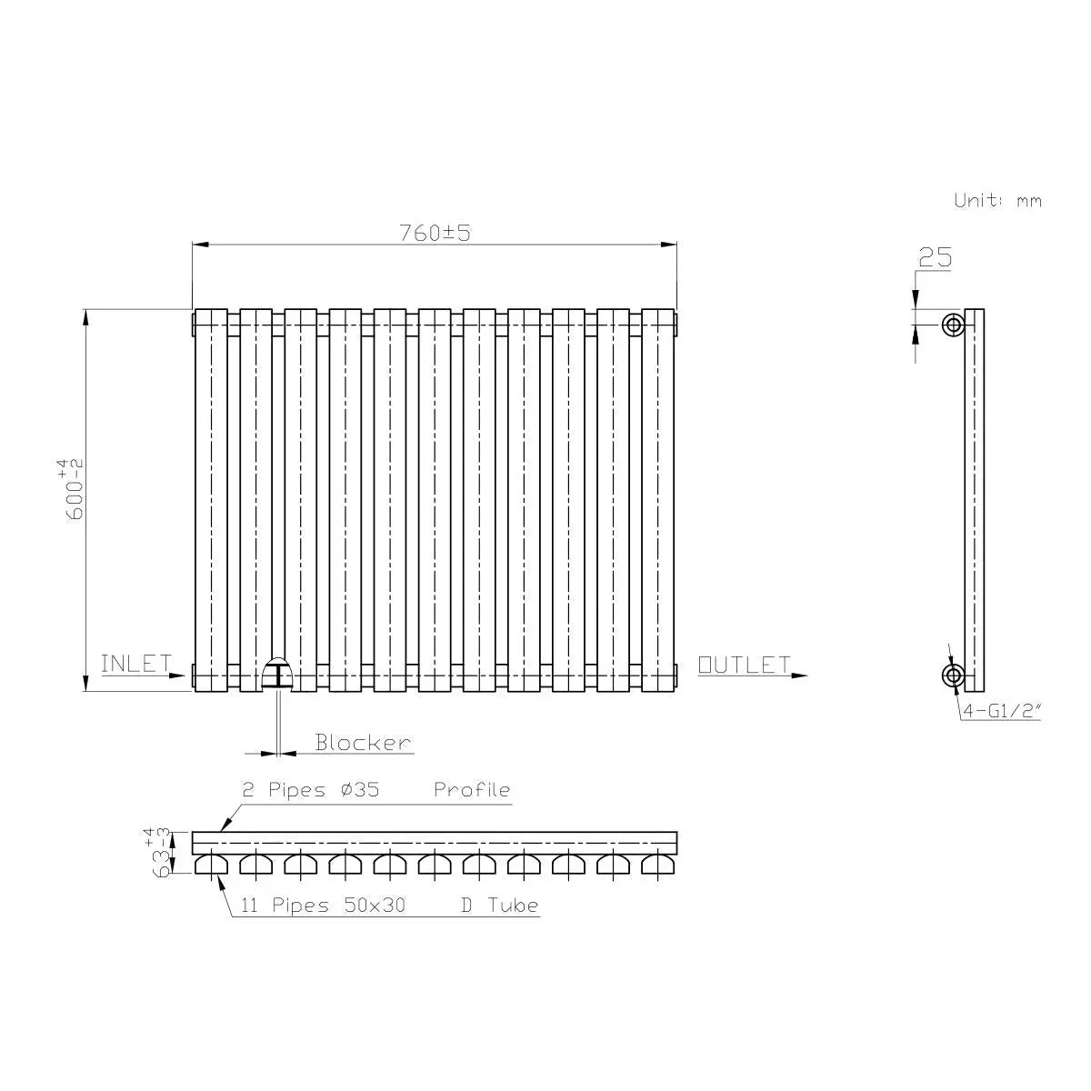 Teramo - Modern horizontal flat panel radiator anthracite