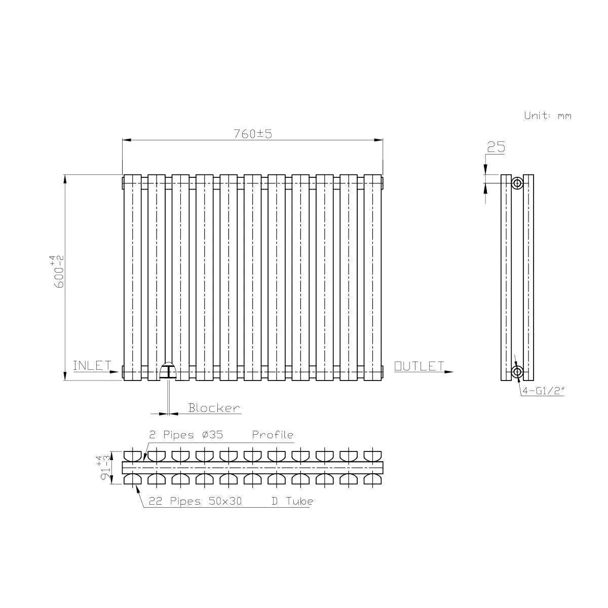 Teramo - Modern horizontal flat panel radiator anthracite